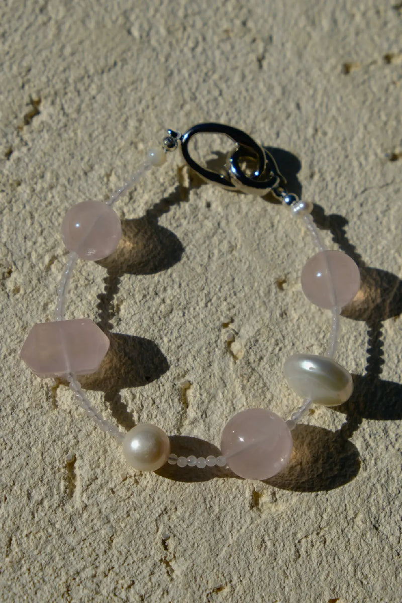 Rose Quartz & Baroque Pearl Bracelet