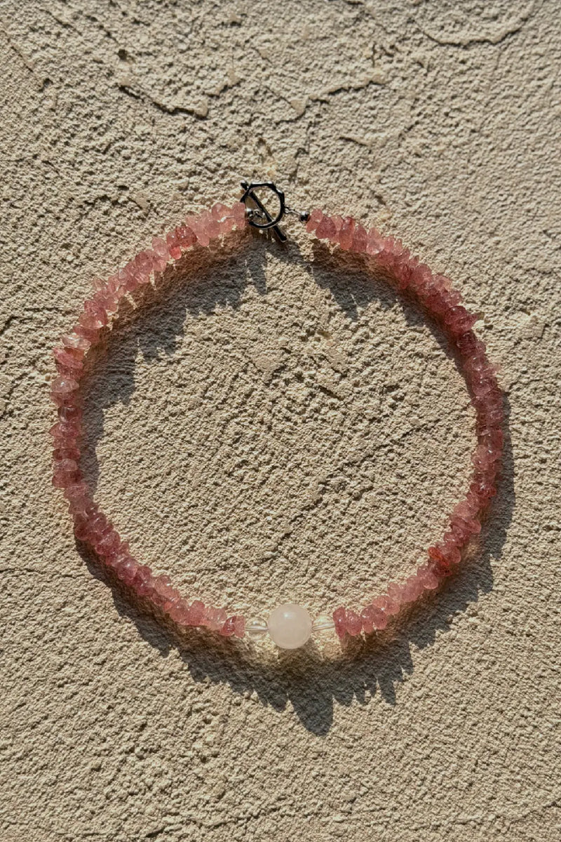 Strawberry Quartz & Milky Chalcedony Necklace
