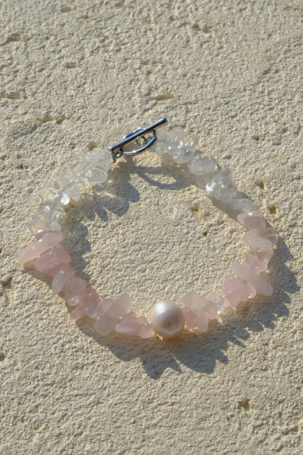 Rose Quartz & Clear Quartz & Pearl Bracelet