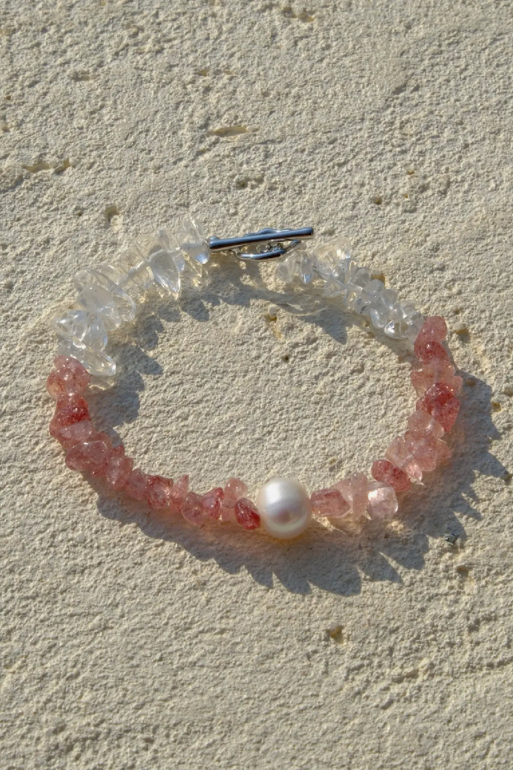 Strawberry Quartz & Clear Quartz & Pearl Bracelet