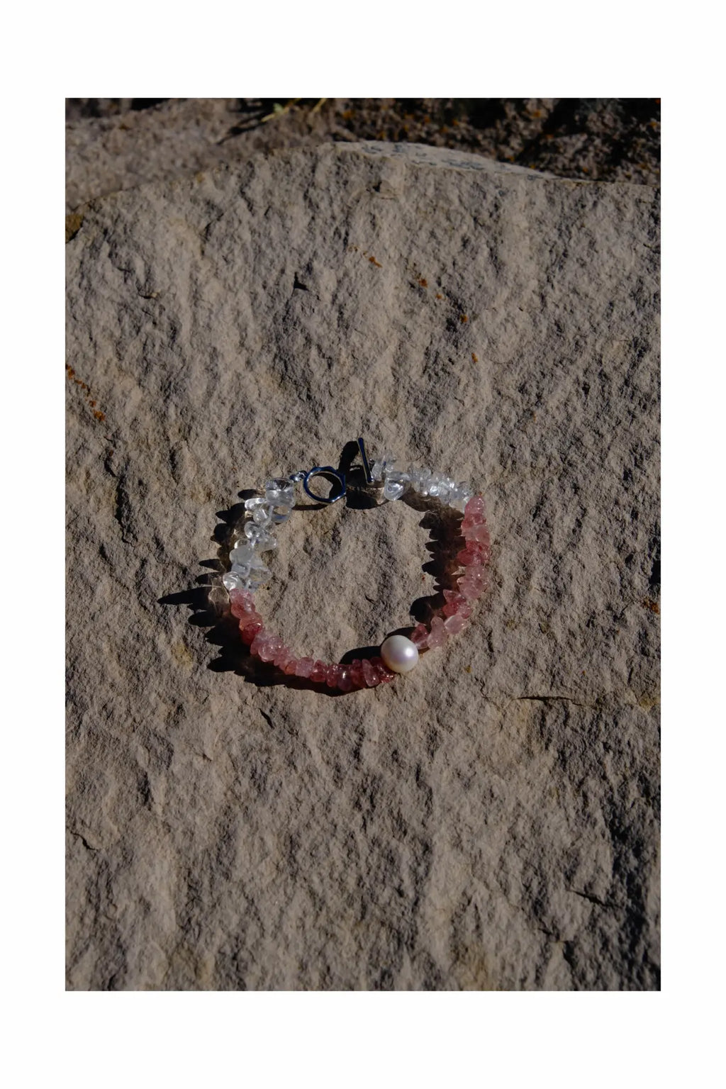 Strawberry Quartz & Clear Quartz & Pearl Bracelet