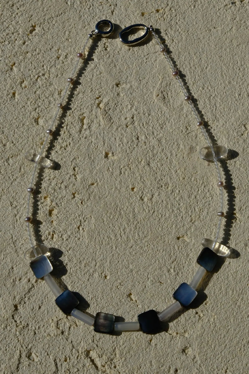 Clear Quartz & Tahitian Black Pearl Necklace