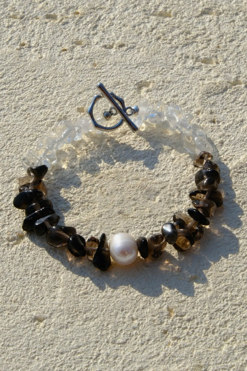 Smoky Quartz & Clear Quartz & Pearl Bracelet