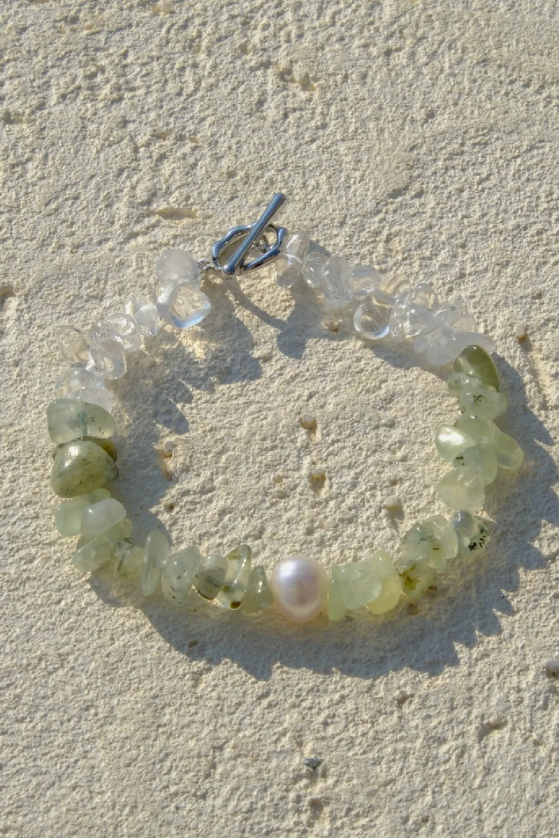 Prehnite & Clear Quartz & Pearl Bracelet