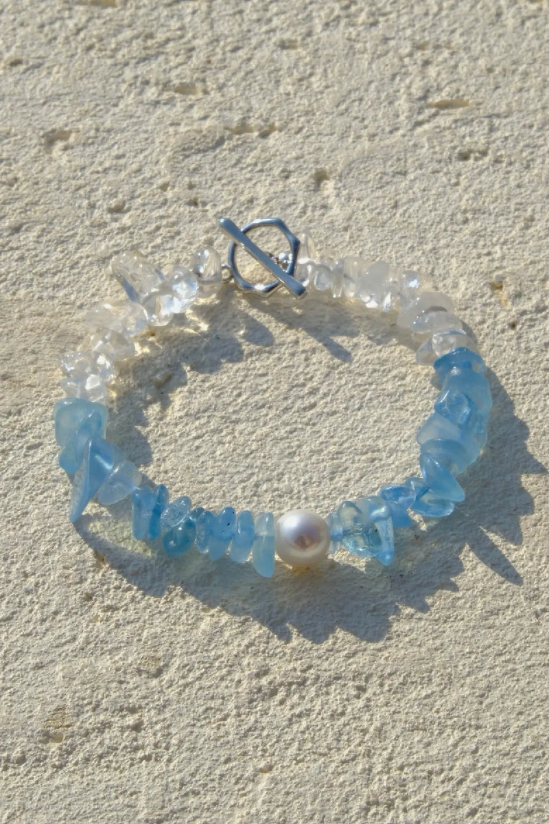 Aquamarine & Clear Quartz & Pearl Bracelet