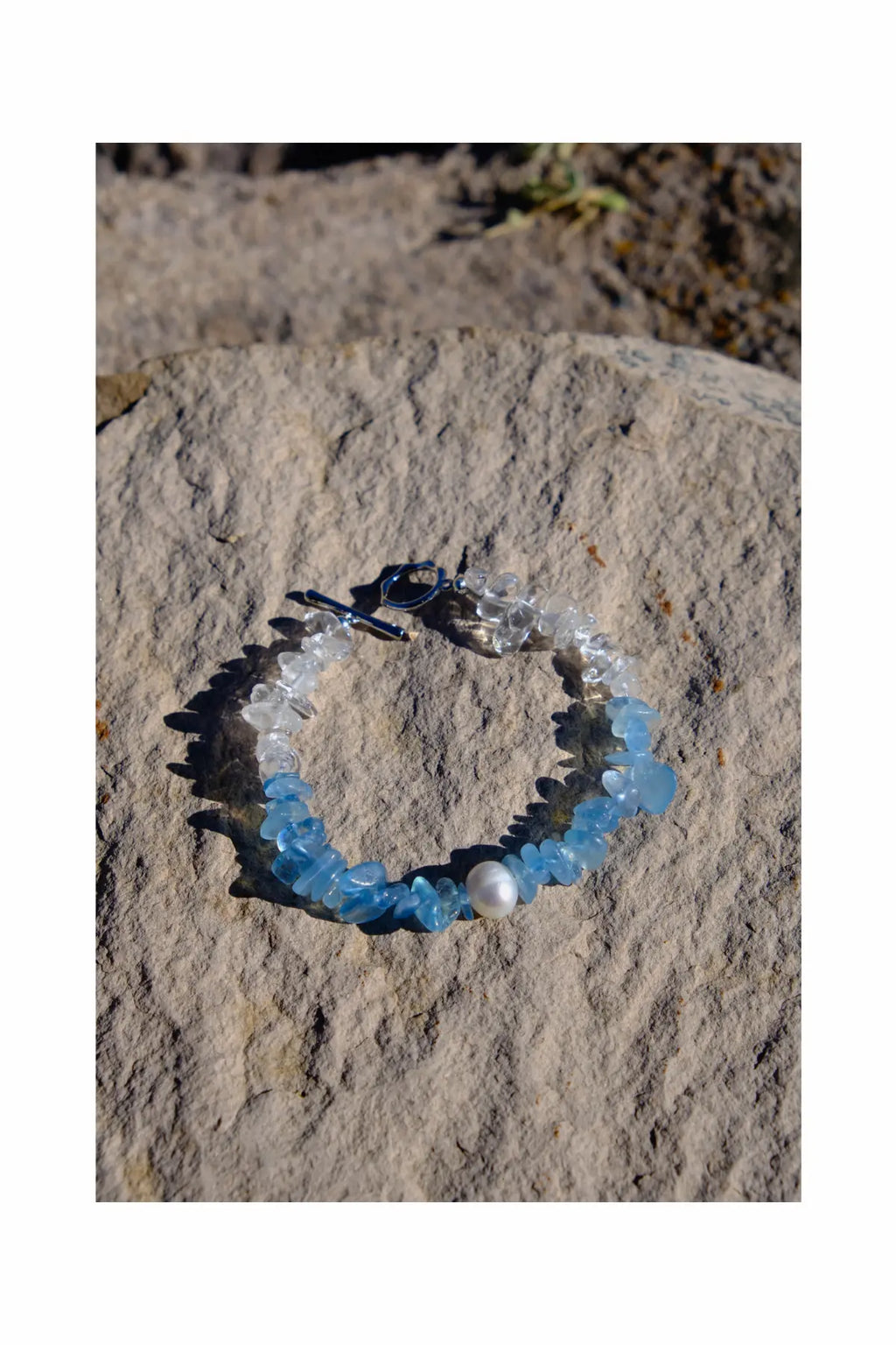 Aquamarine & Clear Quartz & Pearl Bracelet