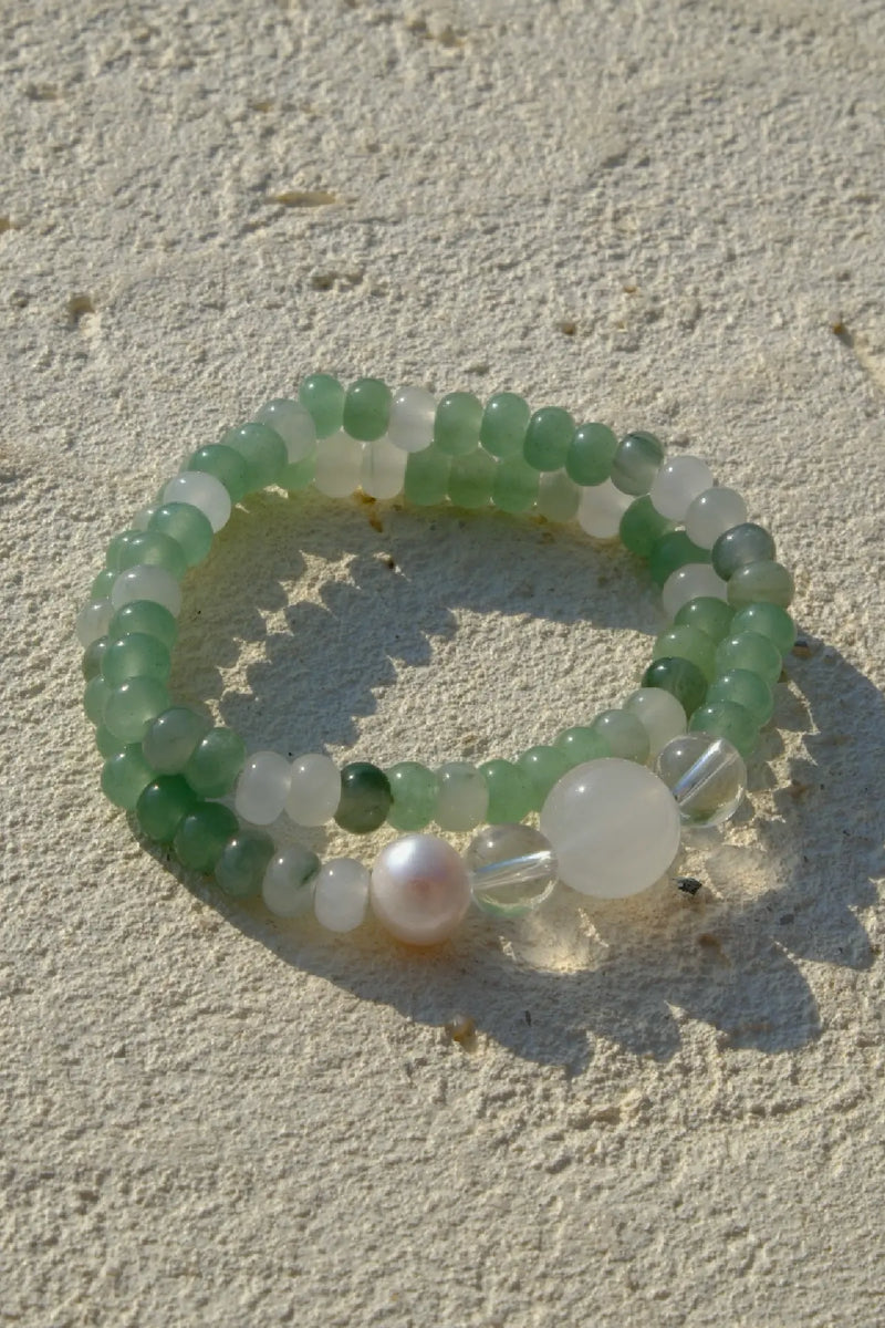 Aventurine & Clear Phantom Quartz Double-Wrap Bracelet