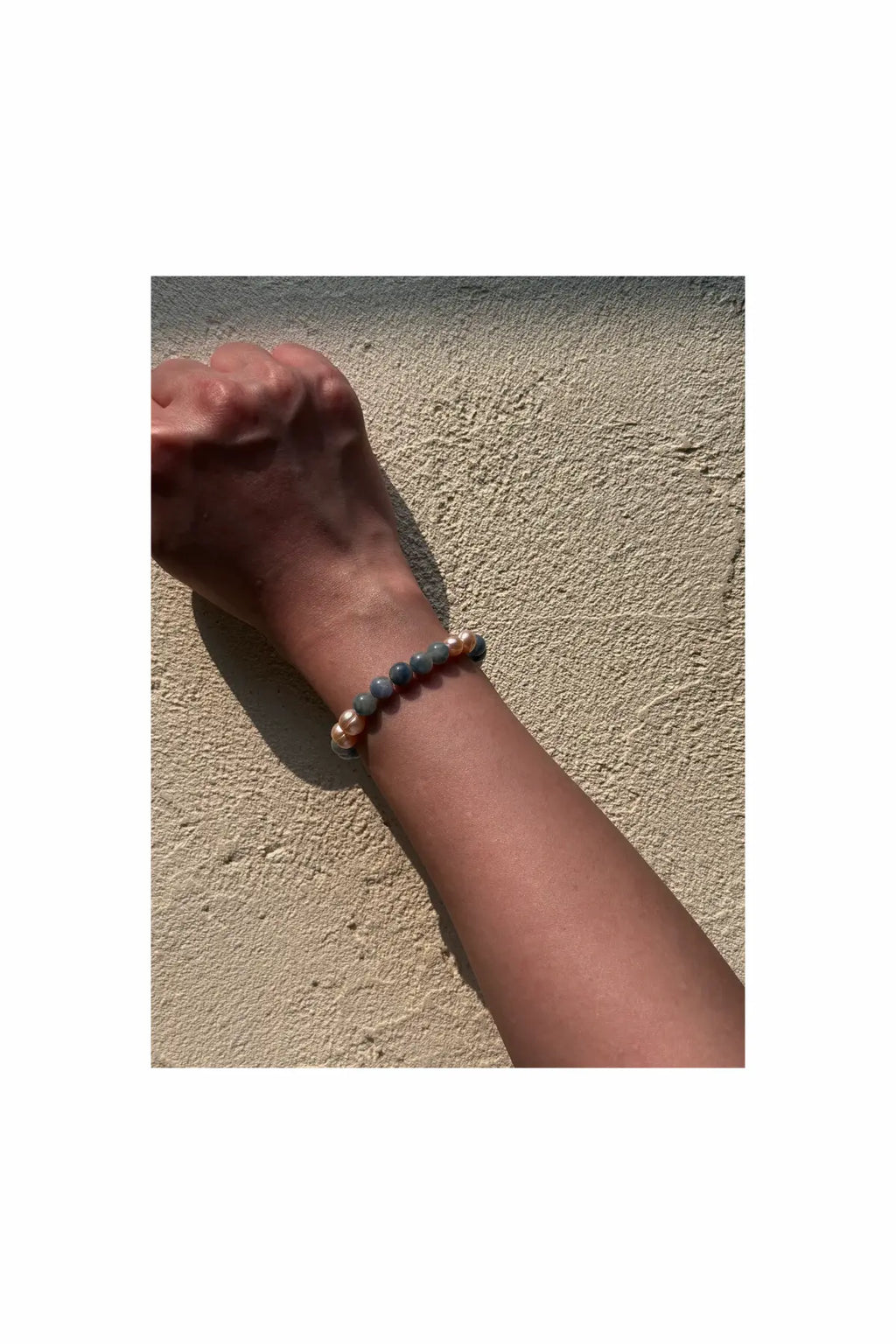 Blue Rabbit Hair Quartz & Pearl Bracelet