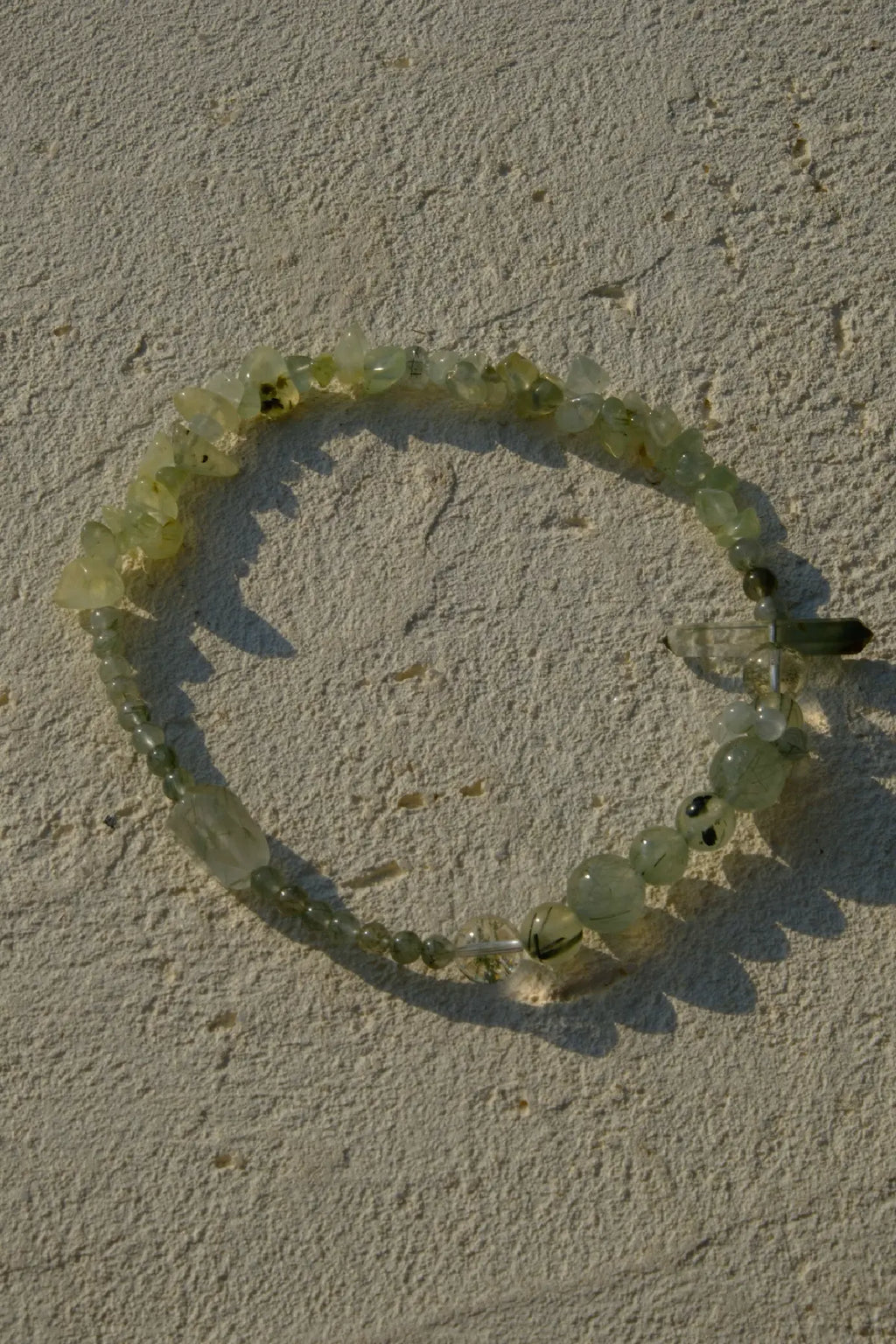 Prehnite & Green Rutilated Quartz Double Wrap Bracelet