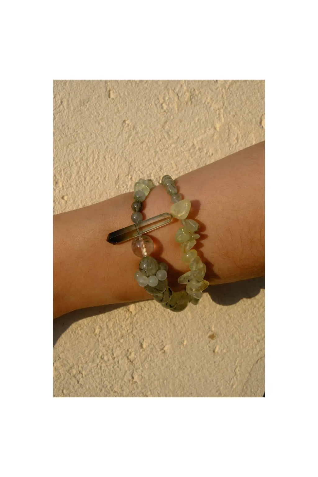 Prehnite & Green Rutilated Quartz Double Wrap Bracelet