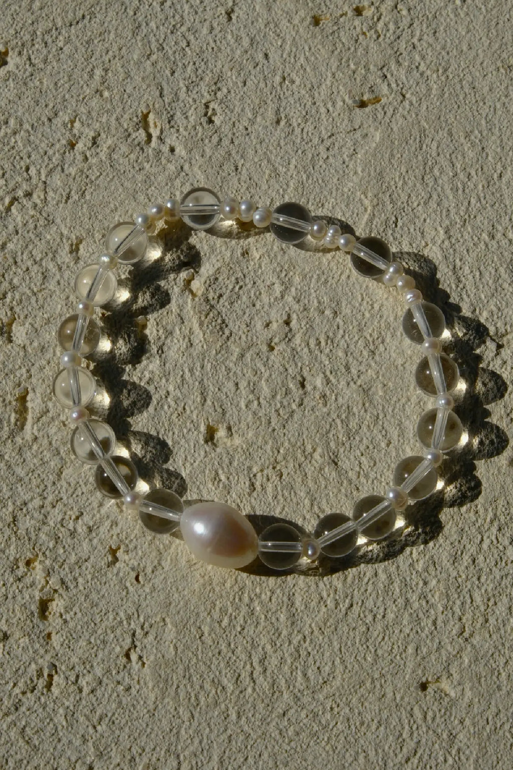 Clear Quartz & Baroque Pearl Bracelet